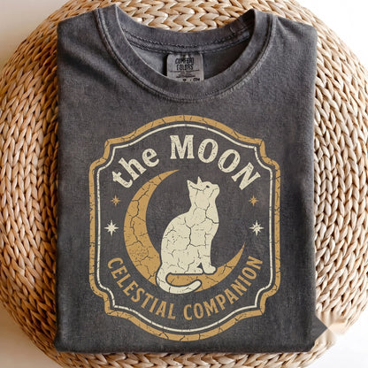 Cat Moon Silhouette Celestial Night Sky Kitty Graphic Unisex TShirt