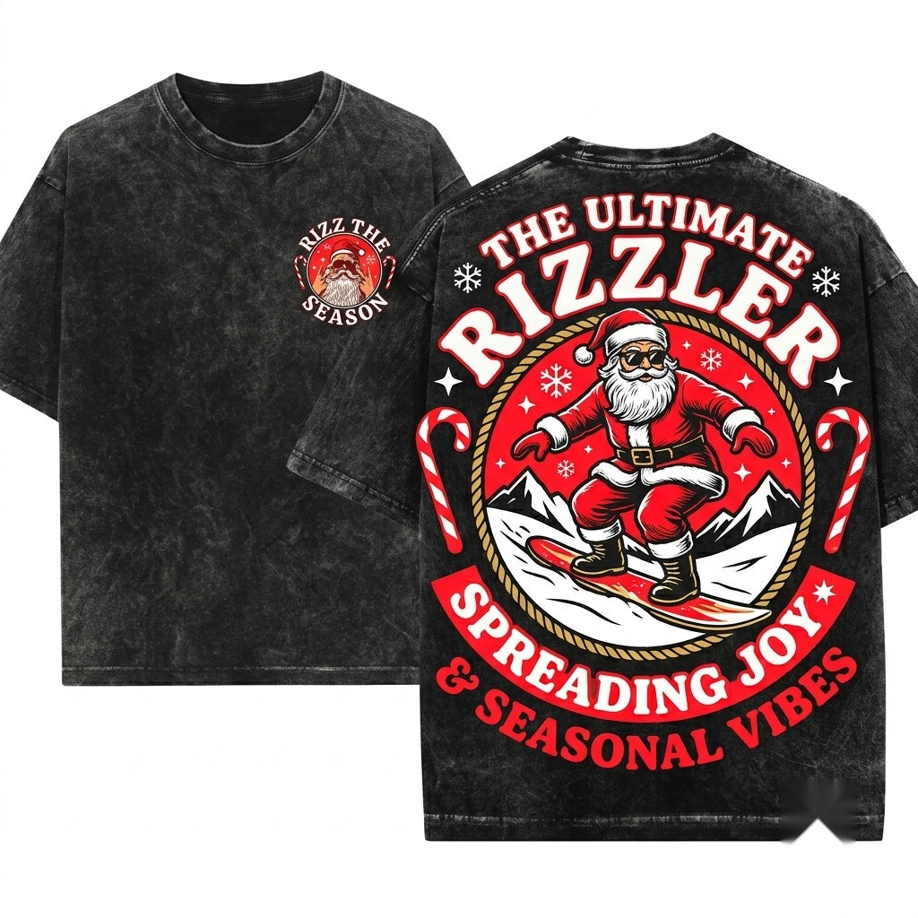 Funny Merry Rizzmas Rizzler Santa Claus W Rizz Season Christmas Graphic Unisex Wash T-Shirt