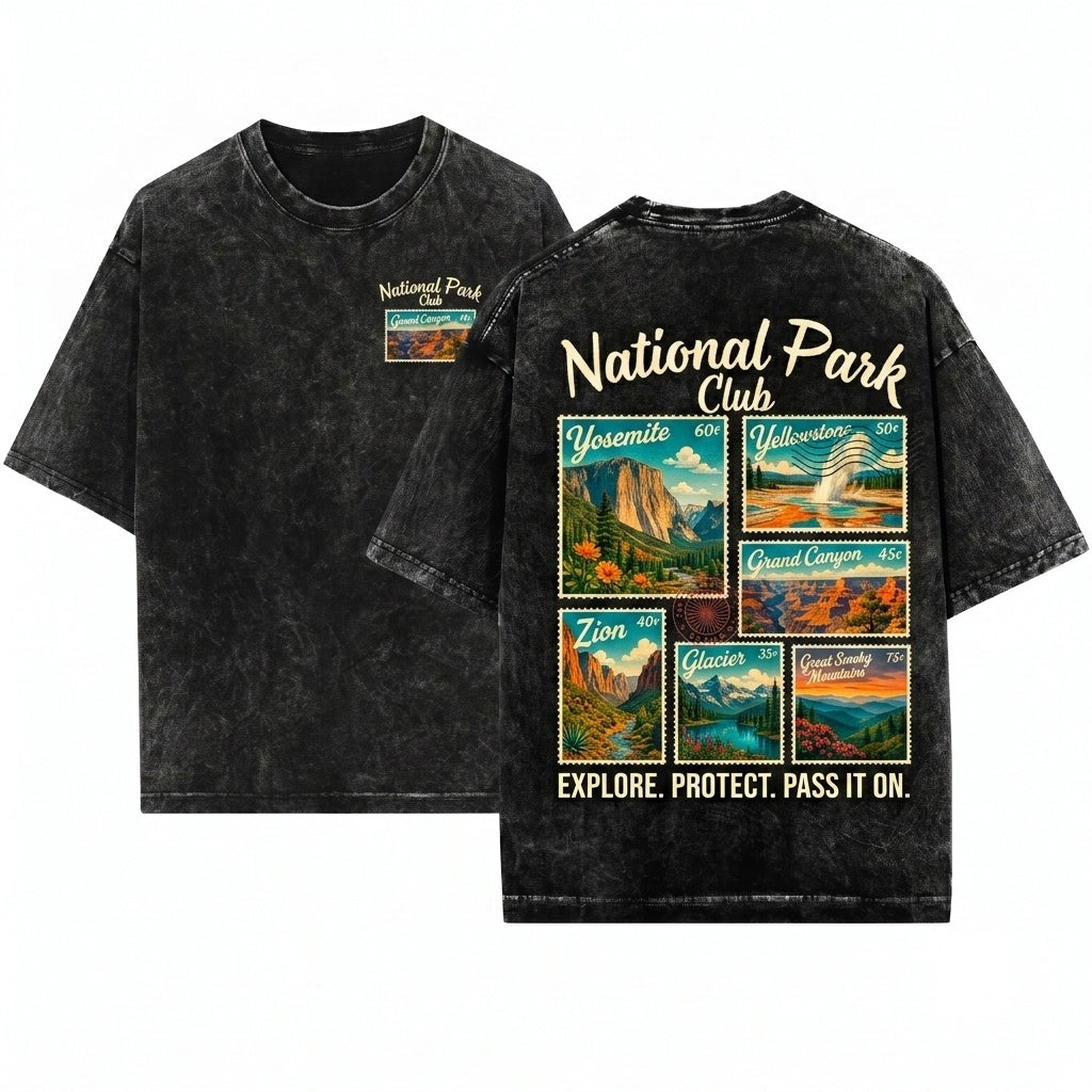 Vintage National Park Club Hiking Yosemite Yellowstone Glacier Zion Unisex Wash T-Shirt