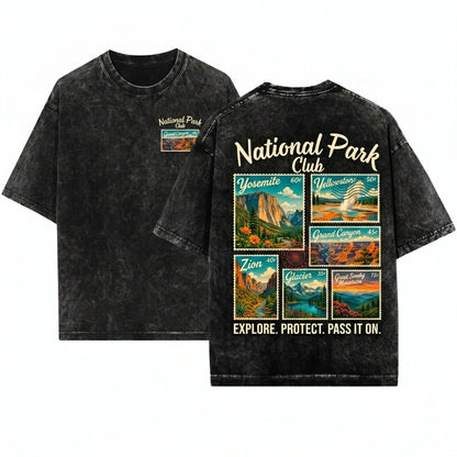 Vintage National Park Club Hiking Yosemite Yellowstone Glacier Zion Unisex Wash T-Shirt