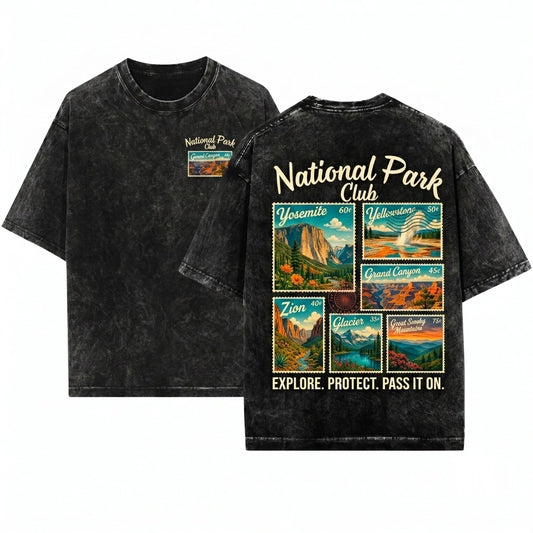 Vintage National Park Club Hiking Yosemite Yellowstone Glacier Zion Unisex Wash T-Shirt
