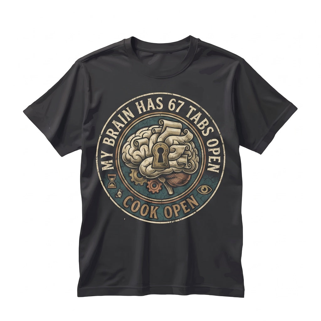 My Brain Has 67 Tabs Open Funny Sarcastic Dark Humor Meme Novelty Six Seven Unisex TShirt