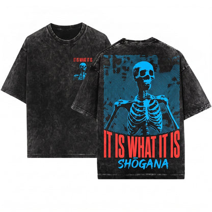 Funny Japanese Skeleton Graphic Vintage Unisex Wash T-Shirt