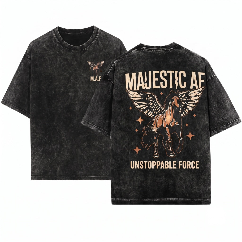 Majestic Retro Graphic Pegasus Printable Unisex Wash T-Shirt