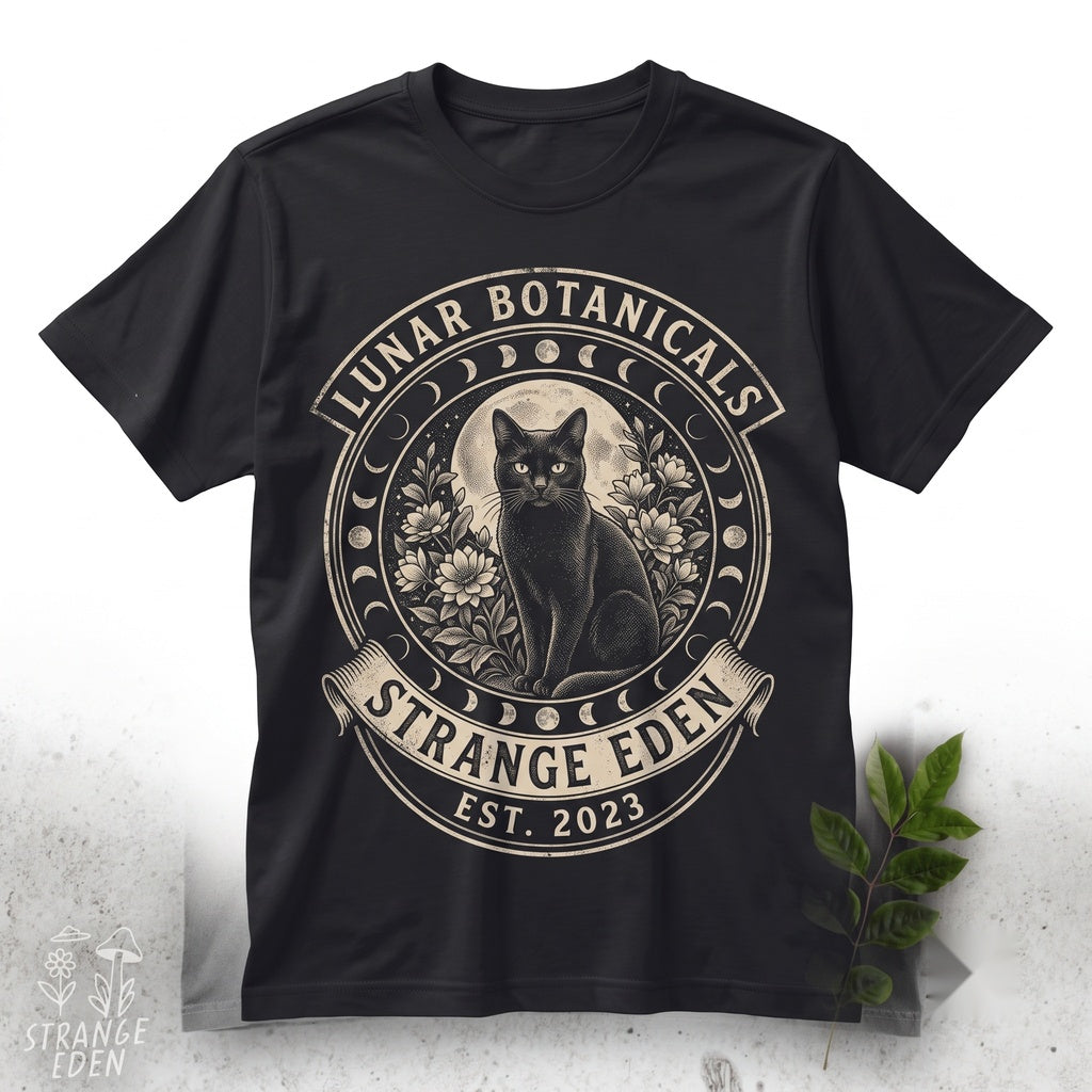 Vintage Woodcut Black Cat Witchy Moon Graphic Sweatshirt Unisex TShirt