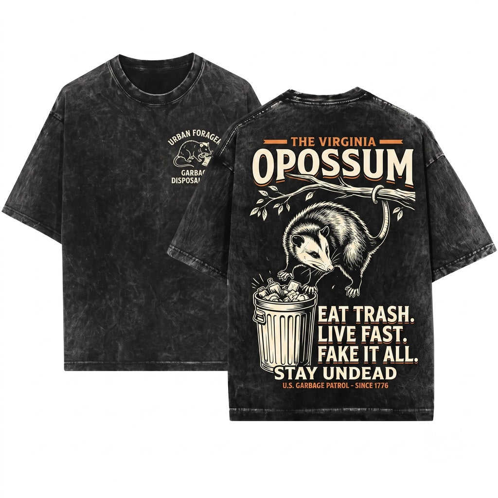 Funny Eat Trash Fake Your Death Opossum Meme Graphic Vintage Apparel Unisex Wash T-Shirt