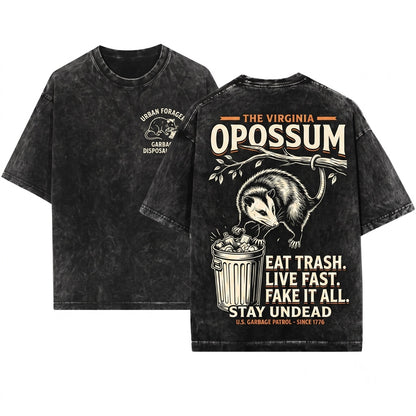 Funny Eat Trash Fake Your Death Opossum Meme Graphic Vintage Apparel Unisex Wash T-Shirt
