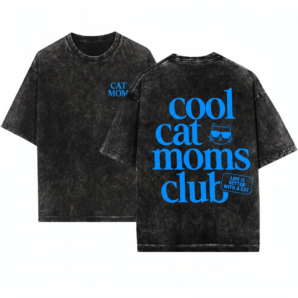 Cat Mom Social Club Cool Pet Parent Lover Gift Fur Mama Back Design Unisex Wash T-Shirt