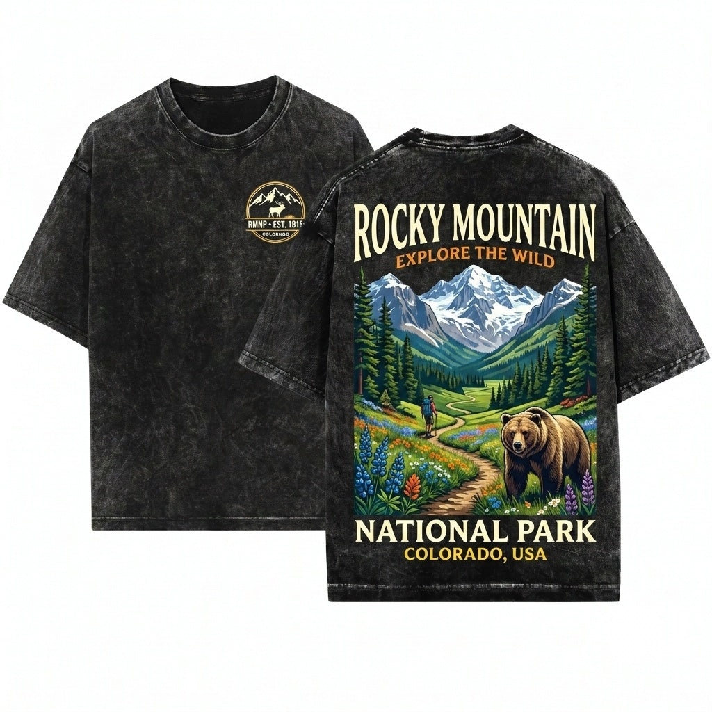 Rocky Mountain National Park Vintage Alpine Landscape Graphic Retro Nature Scenic Aesthetic Gift Unisex Wash T-Shirt