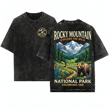 Rocky Mountain National Park Vintage Alpine Landscape Graphic Retro Nature Scenic Aesthetic Gift Unisex Wash T-Shirt