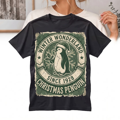 Festive Christmas Holiday Vintage Three Penguins Graphic Bird Lover Gift Unisex TShirt