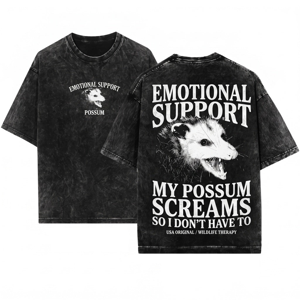 Funny Cute Emotional Support Animal Opossum Graphic Unisex Wash T-Shirt