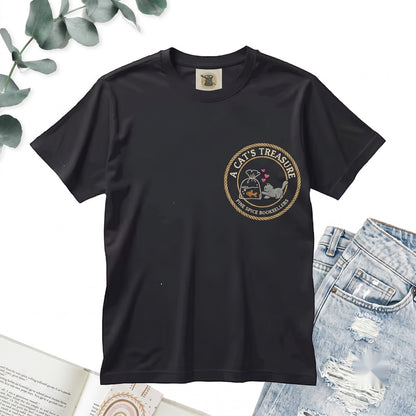 Embroidered Kitten and Goldfish Cute Cat Heavyweight Garment-Dyed Cotton Crewneck Unisex TShirt