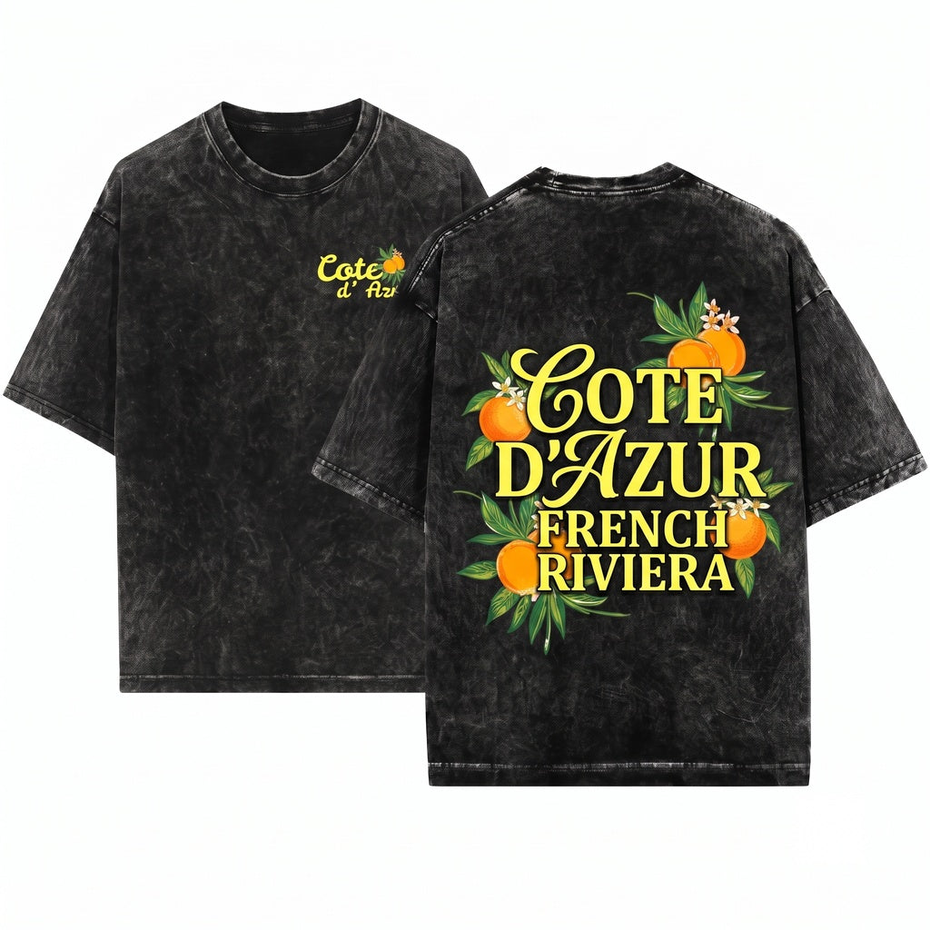 Cote dAzur French Riviera Citrus Graphic Vintage Summer Unisex Wash T-Shirt