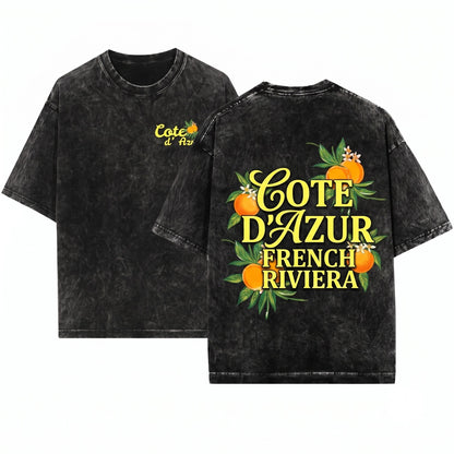 Cote dAzur French Riviera Citrus Graphic Vintage Summer Unisex Wash T-Shirt