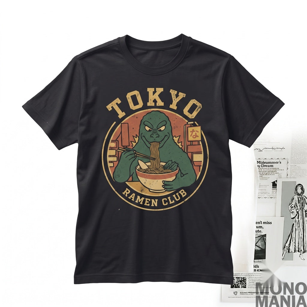 Tokyo Japanese Monster Kaiju Eating Ramen Vintage Graphic Print Cotton Unisex TShirt