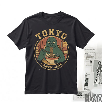 Tokyo Japanese Monster Kaiju Eating Ramen Vintage Graphic Print Cotton Unisex TShirt