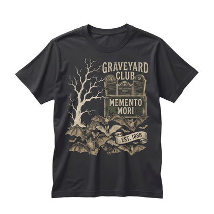 Vintage Halloween Spooky Graveyard Cemetery Bats Moon Gothic Fall Apparel Unisex TShirt