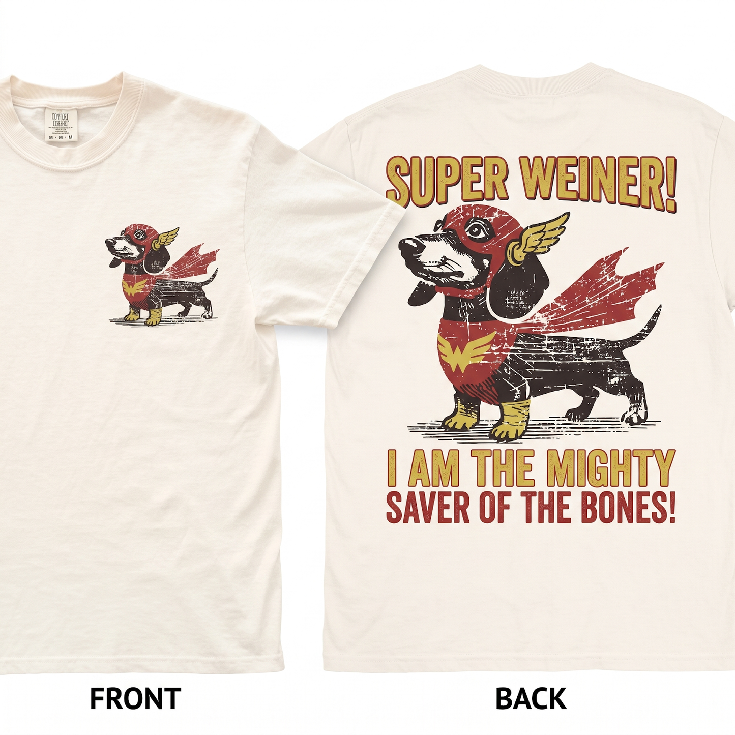 Dachshund Superhero Graphic Tee - Funny Wiener Dog Comic Fan Nerdy Pet Humor Gift Unisex Heavyweight Garment-Dyed T-Shirt
