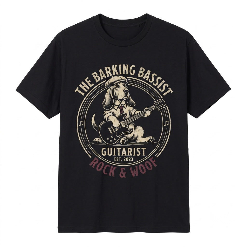Funny Rock and Roll Dog Playing Guitar Graphic Pet Lover Musician Gift Unisex TShirt