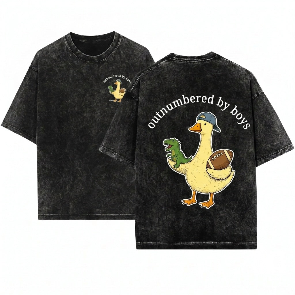 Outnumbered By Boys Funny Mama Goose Baseball Football Retro Graphic Unisex Wash T-Shirt