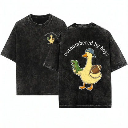 Outnumbered By Boys Funny Mama Goose Baseball Football Retro Graphic Unisex Wash T-Shirt