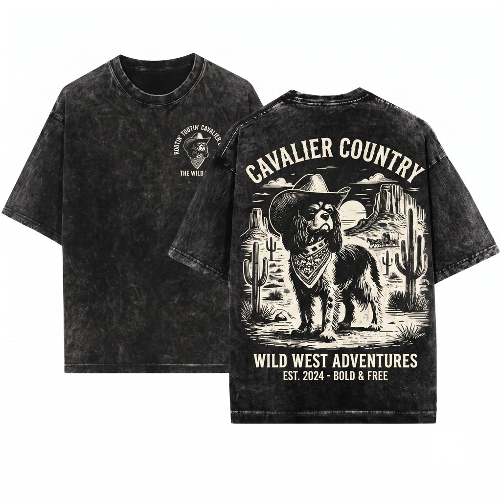 Western Cowboy Desert Wild West Cavalier King Charles Cavie Dog Mom Dad Owner Unisex Wash T-Shirt