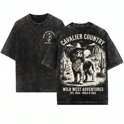 Western Cowboy Desert Wild West Cavalier King Charles Cavie Dog Mom Dad Owner Unisex Wash T-Shirt