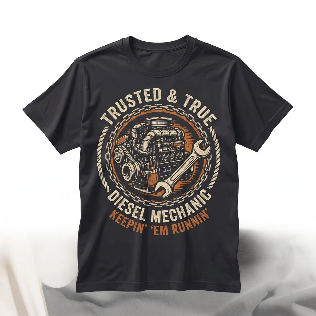 Trusted Diesel Mechanic Retro Engine Graphic Durable Cotton Workwear Unisex TShirt