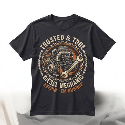 Trusted Diesel Mechanic Retro Engine Graphic Durable Cotton Workwear Unisex TShirt