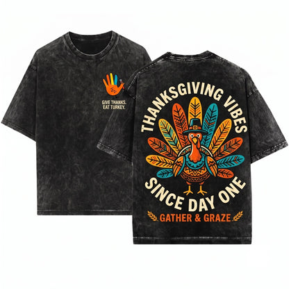 Retro Happy Thankful Grateful Blessed Funny Autumn Fall Thanksgiving Unisex Wash T-Shirt