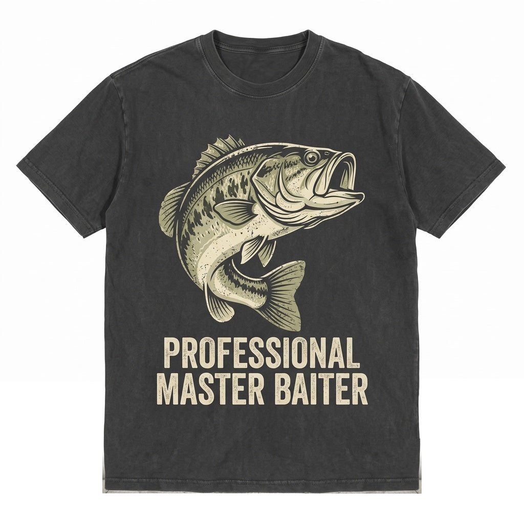 Master Baiter Funny Bass Fishing Joke Vintage Graphic Top, Father Day Pun Gift for Angler Dad Husband, Novelty Fish Lover