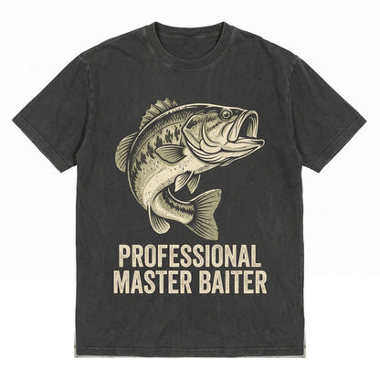 Master Baiter Funny Bass Fishing Joke Vintage Graphic Top, Father Day Pun Gift for Angler Dad Husband, Novelty Fish Lover