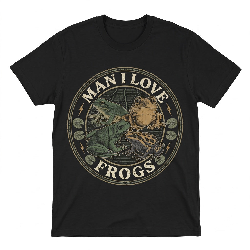 Man I Love Frogs Vintage Graphic Funny Meme Amphibian Lover Retro Humor Cotton Gift Apparel Unisex TShirt