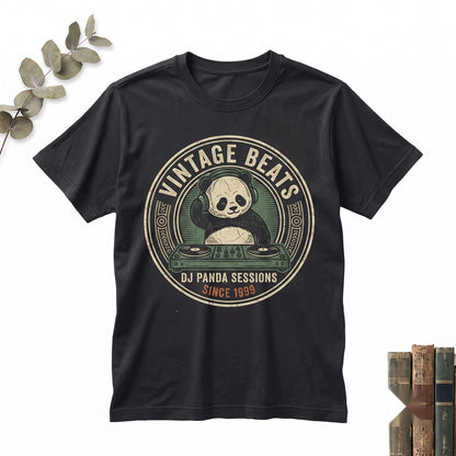DJ Panda Music Lover Graphic Embroidered Heavyweight Cotton Vintage Aesthetic Apparel Gift Unisex TShirt