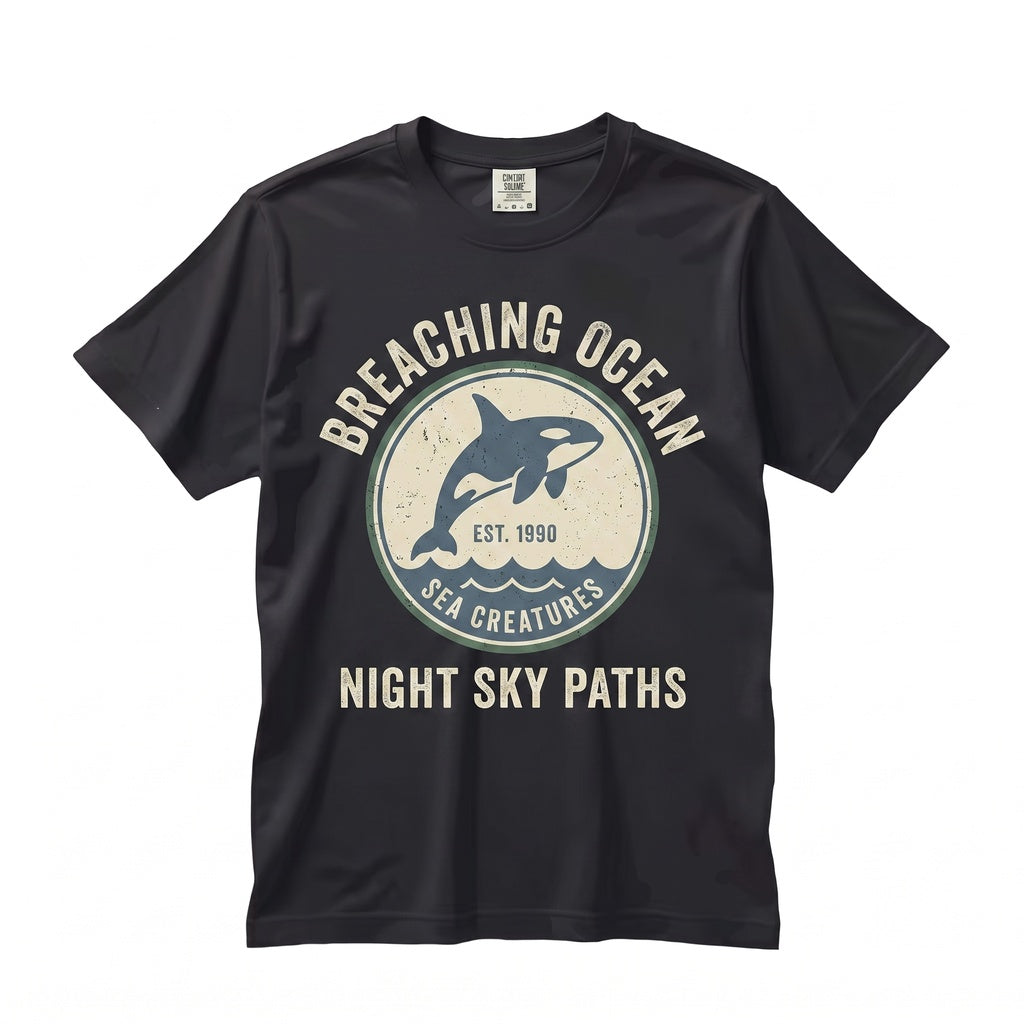 Orca Whale Full Moon Ocean Graphic Vintage Killer Marine Life Lover Night Sea Gift Unisex TShirt