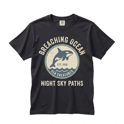 Orca Whale Full Moon Ocean Graphic Vintage Killer Marine Life Lover Night Sea Gift Unisex TShirt