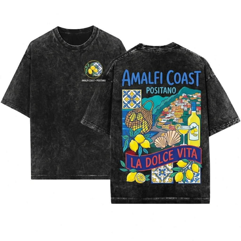Amalfi Coast La Dolce Vita Positano Italy Graphic Women Unisex Wash T-Shirt