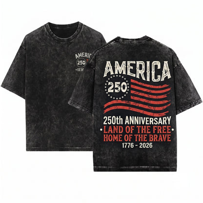 America 250th Anniversary USA Patriotic 4th Of July Unisex Wash T-Shirt