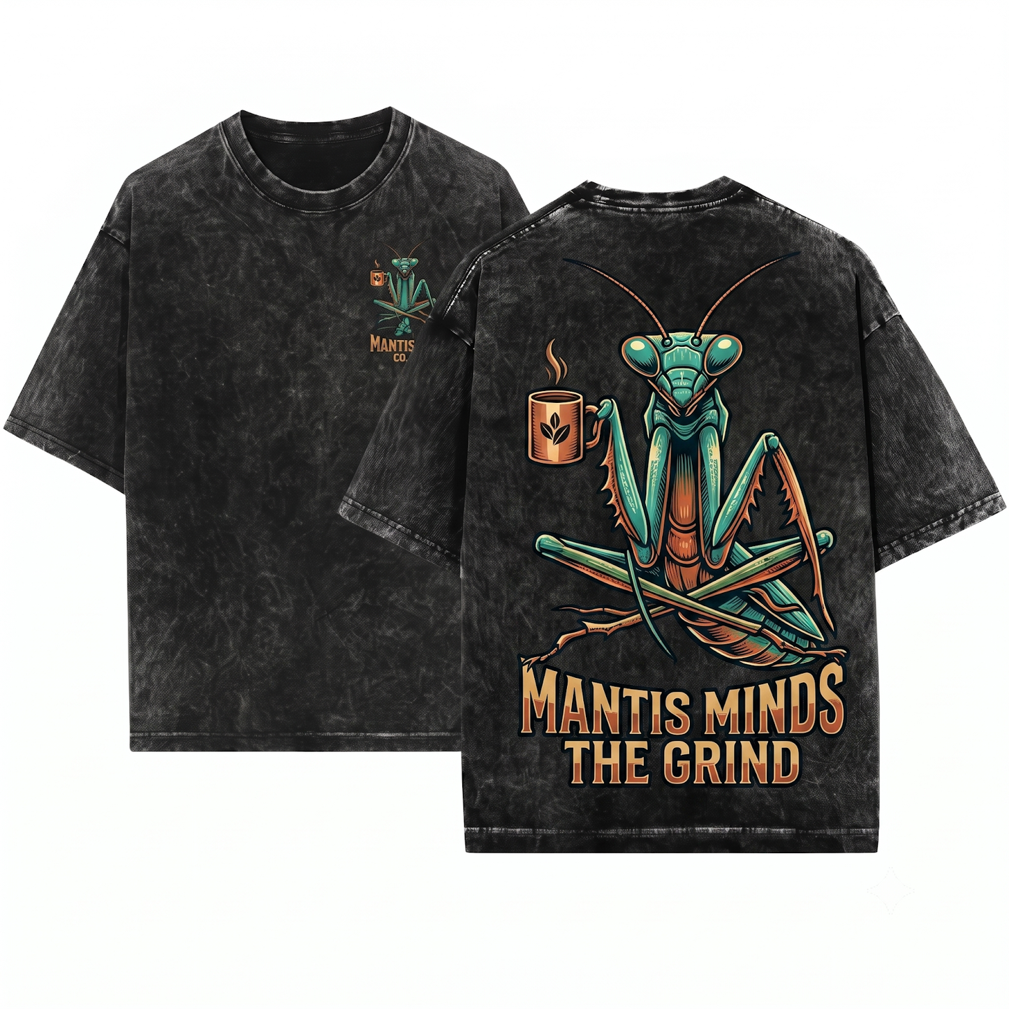 Funny Praying Mantis Coffee Feminism Graphic Tee - Chill Insect Lover Gift Unisex Heavyweight Garment-Dyed T-Shirt