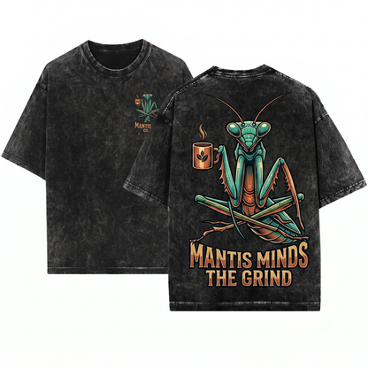 Funny Praying Mantis Coffee Feminism Graphic Tee - Chill Insect Lover Gift Unisex Heavyweight Garment-Dyed T-Shirt