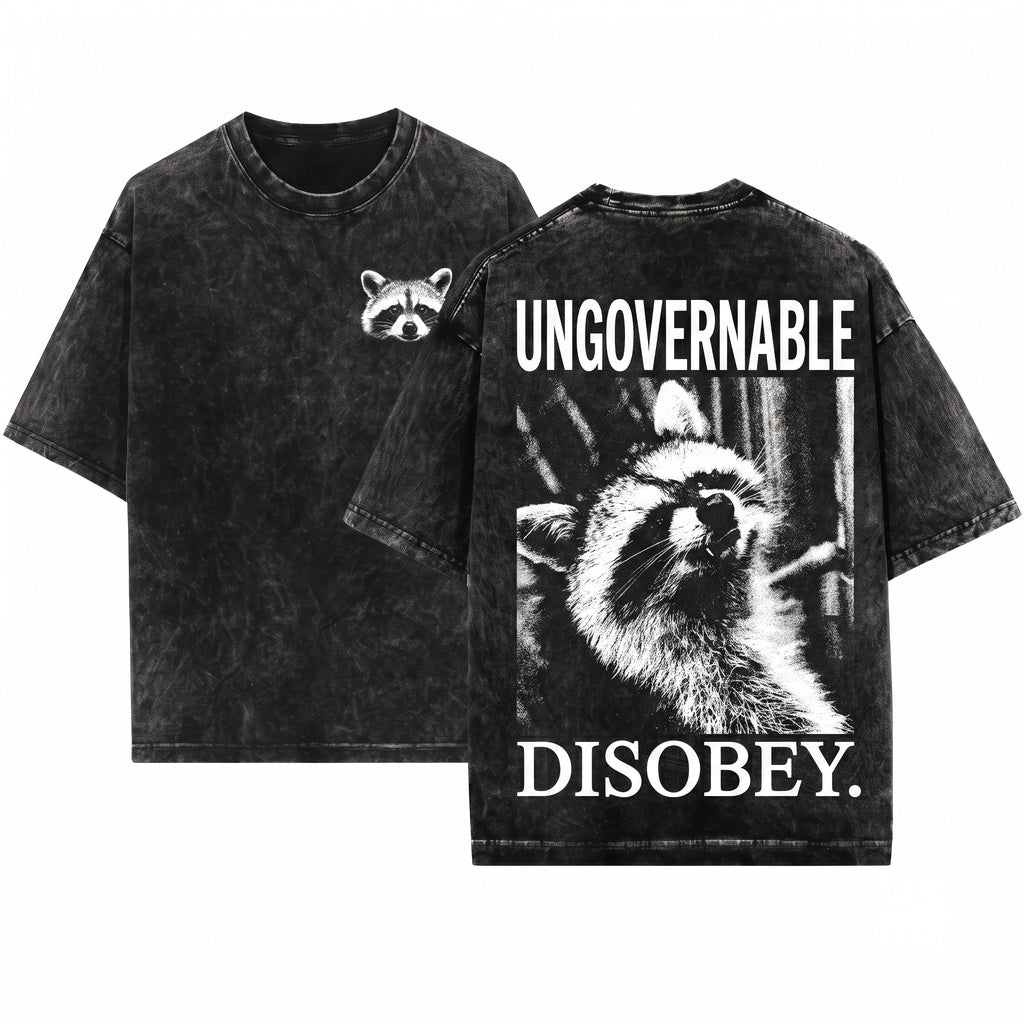Disobey Trash Panda Rebel Graphic Vintage Funny Animal Unisex Wash T-Shirt