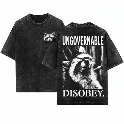 Disobey Trash Panda Rebel Graphic Vintage Funny Animal Unisex Wash T-Shirt