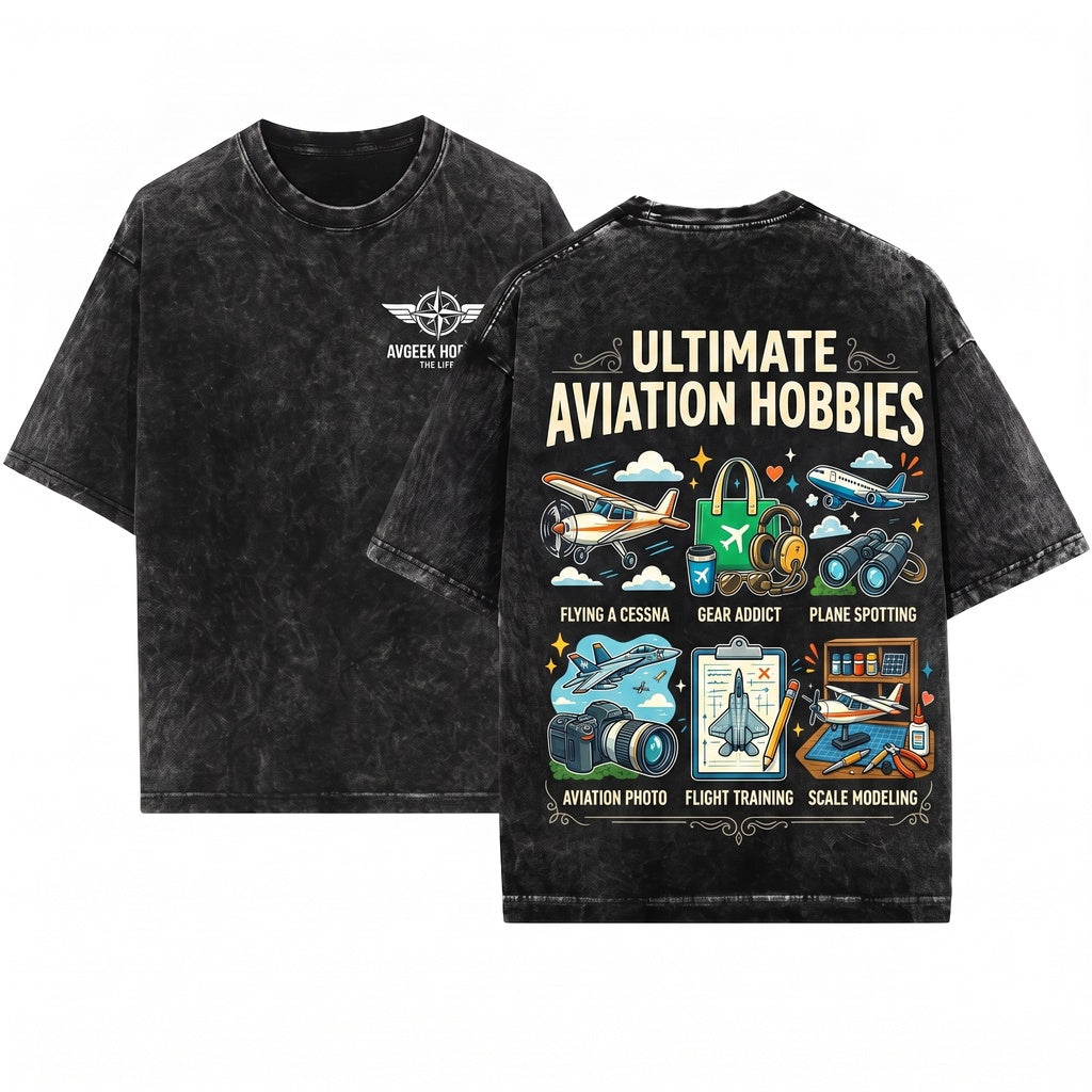 Pilot Things I Do In My Spare Time Aviation Lover Gift Airplane Hobbies Plane Spotting Model Builder Unisex Wash T-Shirt