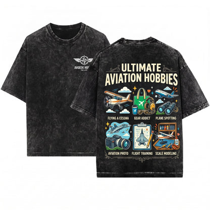 Pilot Things I Do In My Spare Time Aviation Lover Gift Airplane Hobbies Plane Spotting Model Builder Unisex Wash T-Shirt