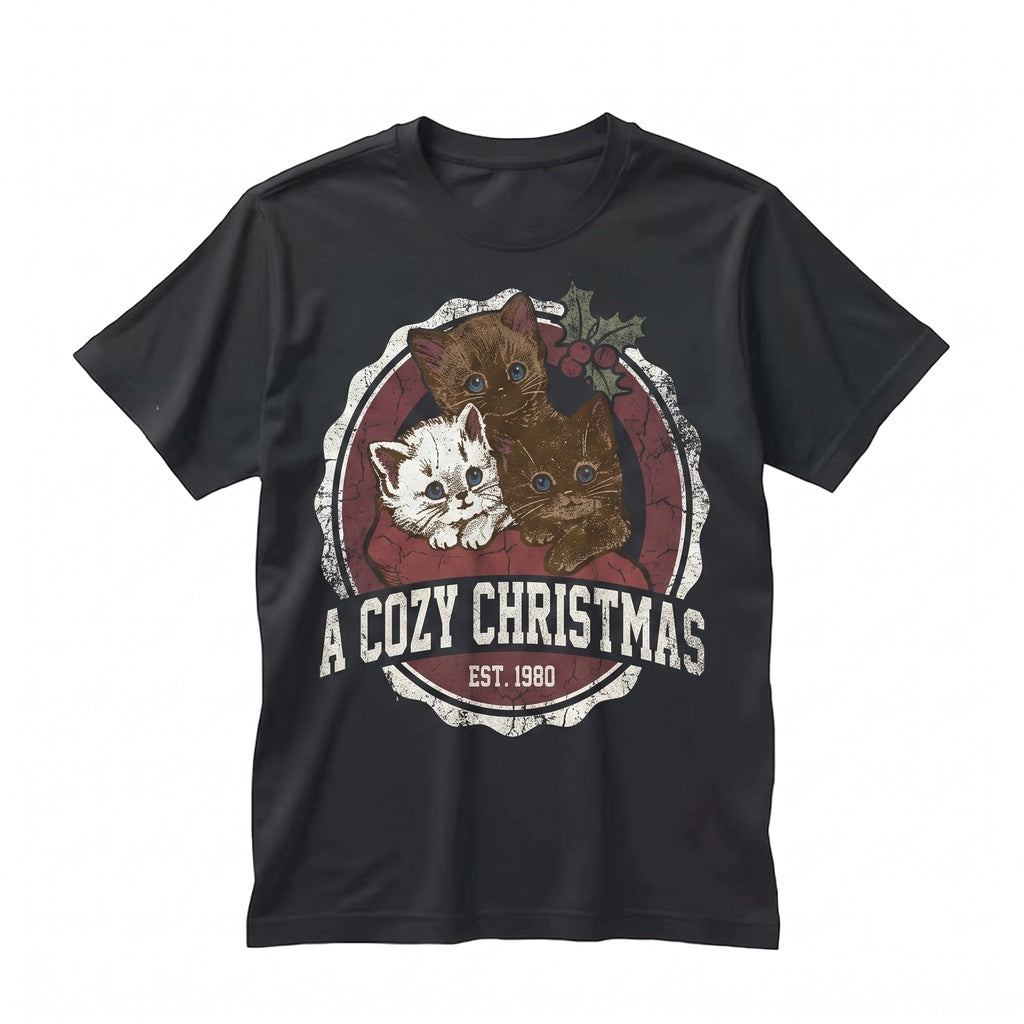 Cute Cat Christmas Sweater Retro 90s Vintage Funny Kitten Pet Lover Holiday Gift Unisex TShirt