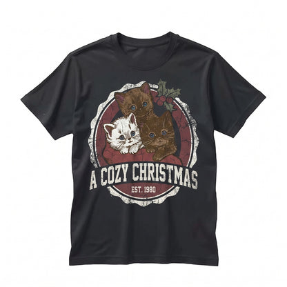 Cute Cat Christmas Sweater Retro 90s Vintage Funny Kitten Pet Lover Holiday Gift Unisex TShirt