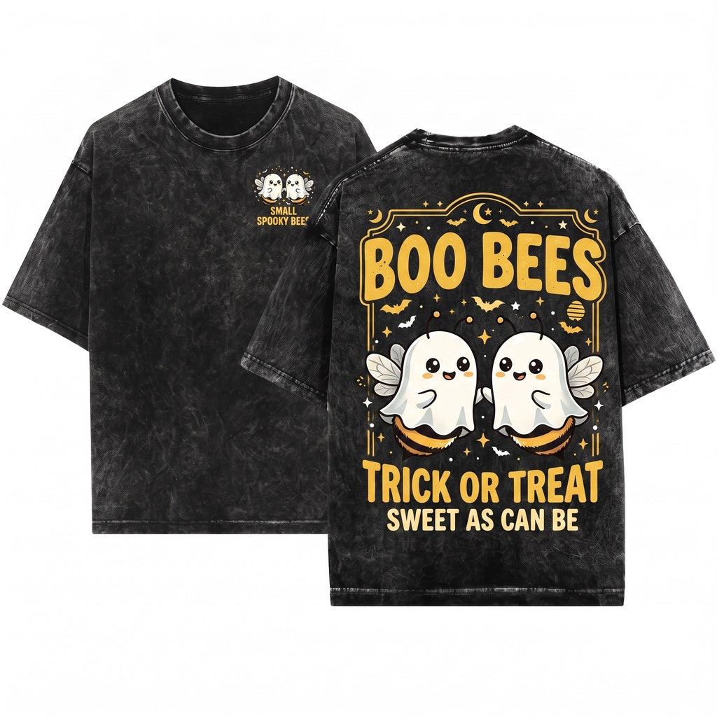 Funny Halloween Ghost Boo Bees Spooky Pun Costume Novelty Graphic Top Unisex Wash T-Shirt