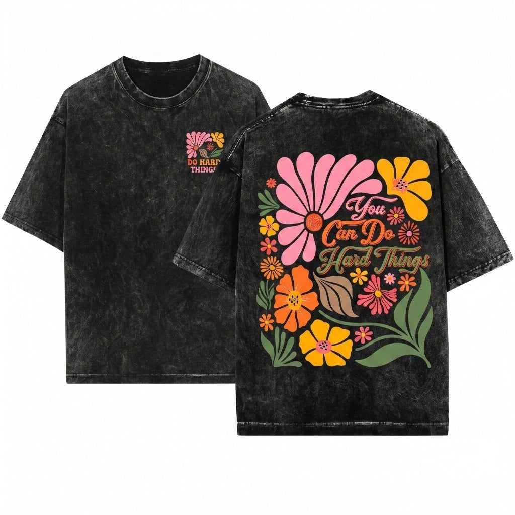 Motivational Positive Mental Health Affirmation Teacher Retro Boho Floral Graphic Unisex Wash T-Shirt