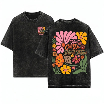 Motivational Positive Mental Health Affirmation Teacher Retro Boho Floral Graphic Unisex Wash T-Shirt